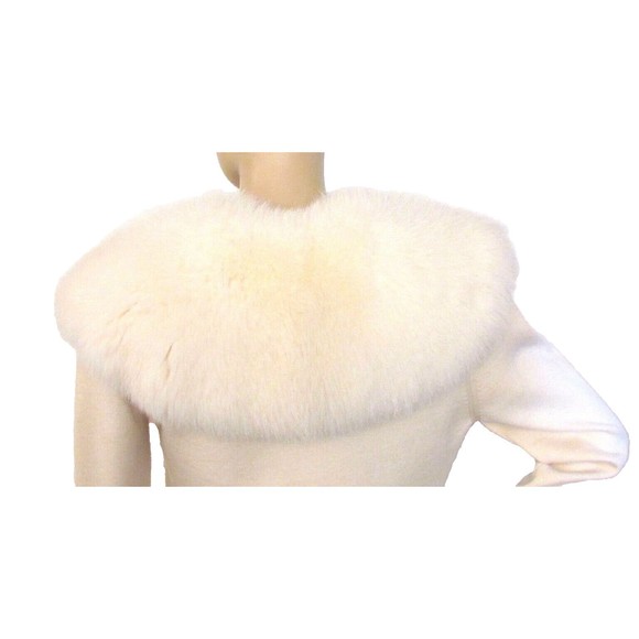 Women's Fur Fox Sweater Jacket Designer Wool Ivory Long Sleeves Sweater Med - Picture 3 of 6